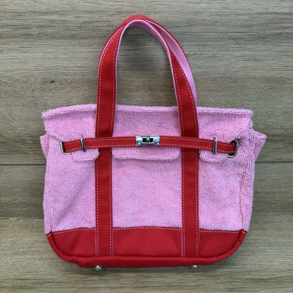 NEW Boatkin Sunwin Madaket Small Classic Tote Bag Terry Cloth Canvas Red Pink